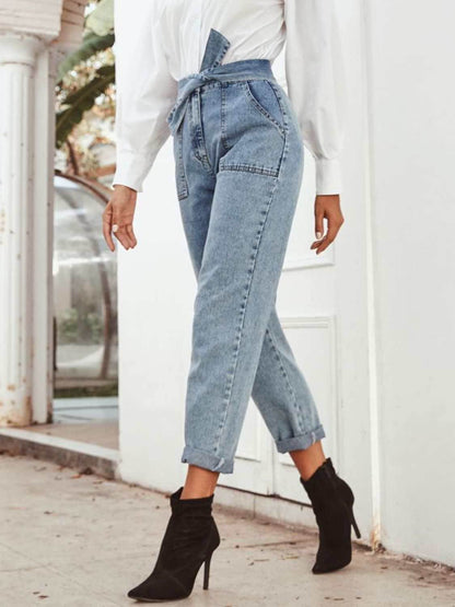 Tied Straight Leg Jeans with Pockets - Purcell's Clothing Company