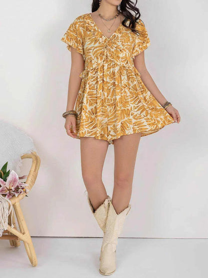 Printed V-Neck Short Sleeve Romper - Purcell's Clothing Company