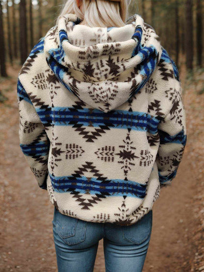 Shiny Geometric Half Zip Drawstring Long Sleeve Hoodie - Purcell's Clothing Company