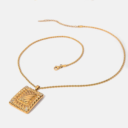 Stainless Steel Inlaid Rhinestone Rectangle Shape Pendant Necklace - Purcell's Clothing Company