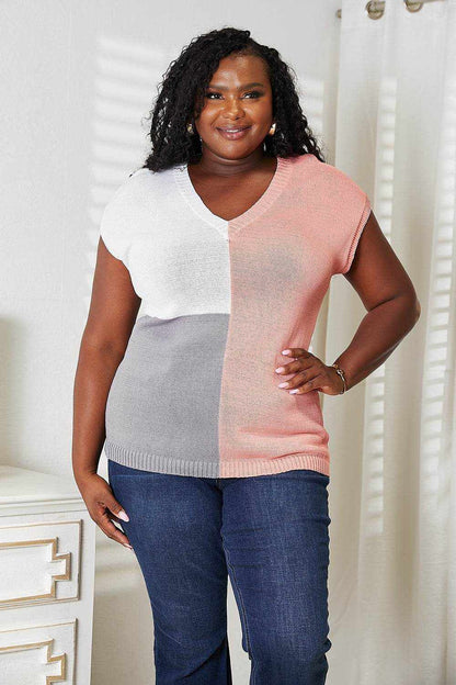 Color Block V-Neck Knit Top - Purcell's Clothing Company