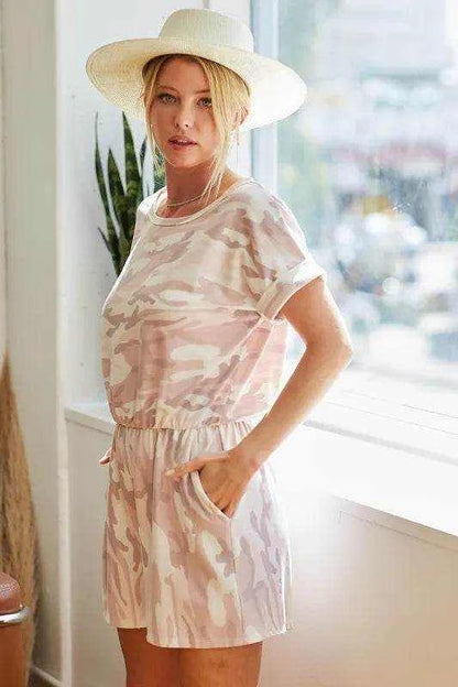 BiBi Camo Print French Terry Romper with Side Pockets - Purcell's Clothing Company