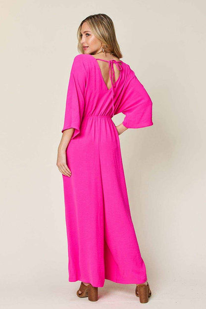 Double Take Full Size Surplice Wide Leg Jumpsuit with Pockets - Purcell's Clothing Company
