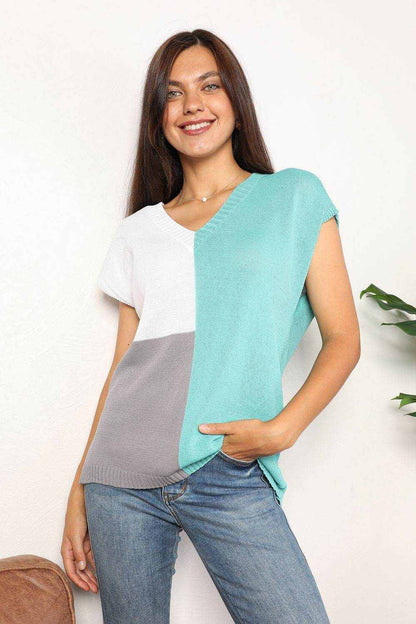 Color Block V-Neck Knit Top - Purcell's Clothing Company