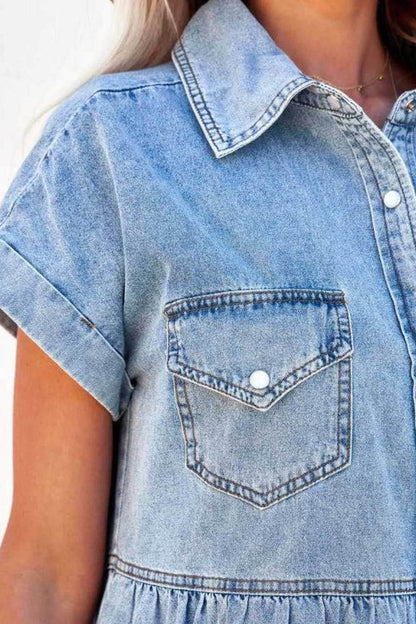 Raw Hem Button Down Denim Mini Dress - Purcell's Clothing Company