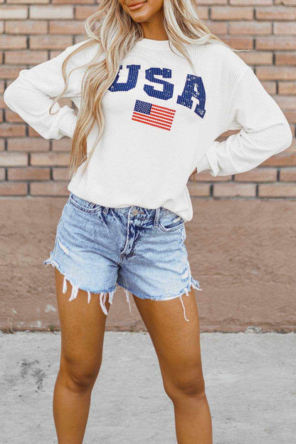 US Flag Corded Long Sleeve Sweatshirt - Purcell's Clothing Company