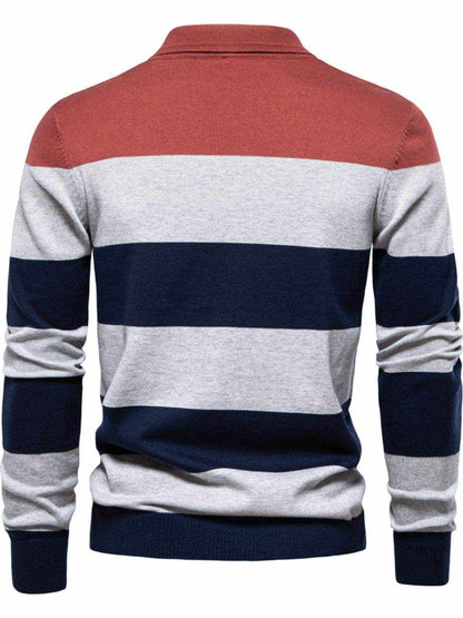 Striped Long Sleeve Knit Polo - Purcell's Clothing Company