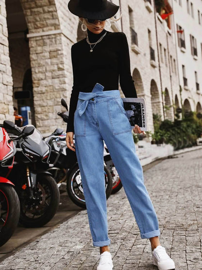 Tied Straight Jeans with Pockets - Purcell's Clothing Company