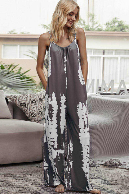 Shiny Tie-Dye Spaghetti Strap Jumpsuit with Pockets - Purcell's Clothing Company