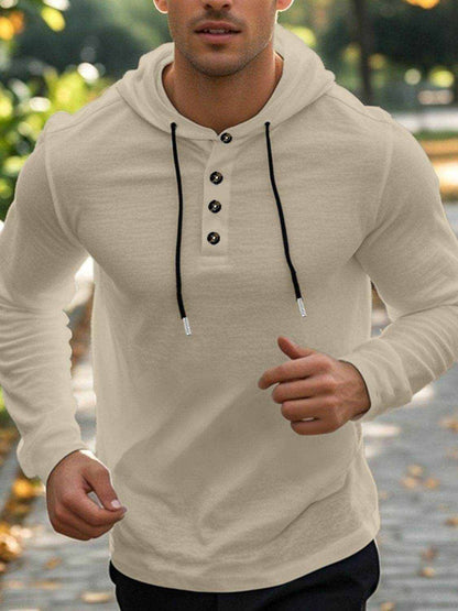 Men's Full Size Drawstring Button Detail Long Sleeve Hoodie Plus Size - Purcell's Clothing Company