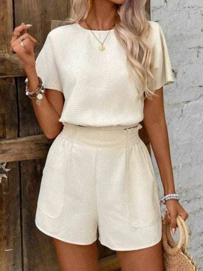 Round Neck Short Sleeve Top and Shorts Set - Purcell's Clothing Company