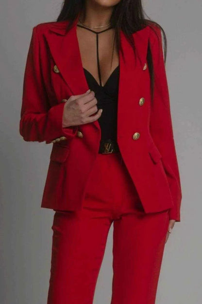 Full Size Lapel Collar Long Sleeve Blazer and Pants Set Plus Size - Purcell's Clothing Company