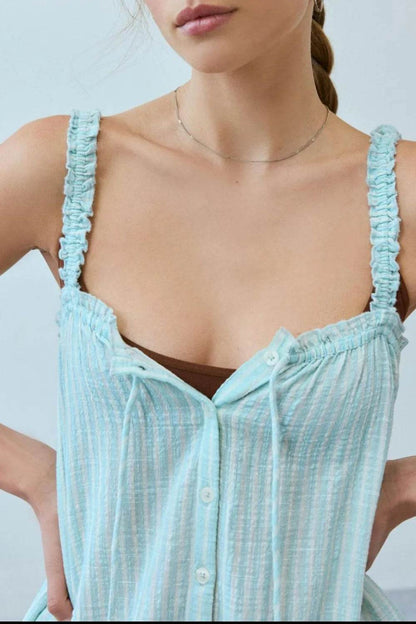 Drawstring Printed Button Front Romper - Purcell's Clothing Company