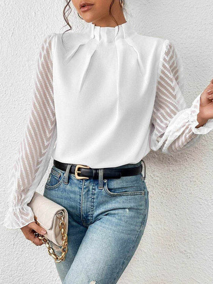Mock Neck Flounce Sleeve Blouse - Purcell's Clothing Company