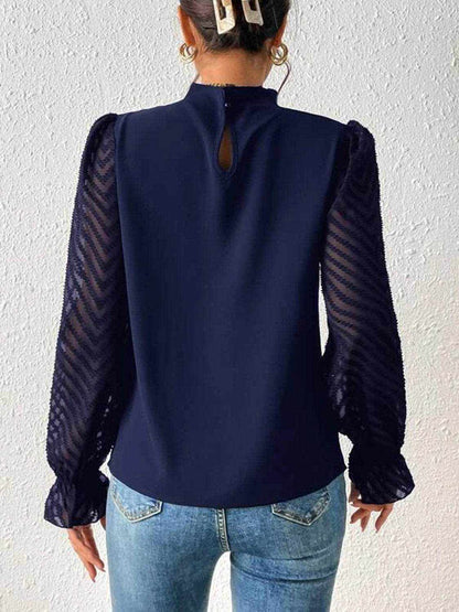 Mock Neck Flounce Sleeve Blouse - Purcell's Clothing Company