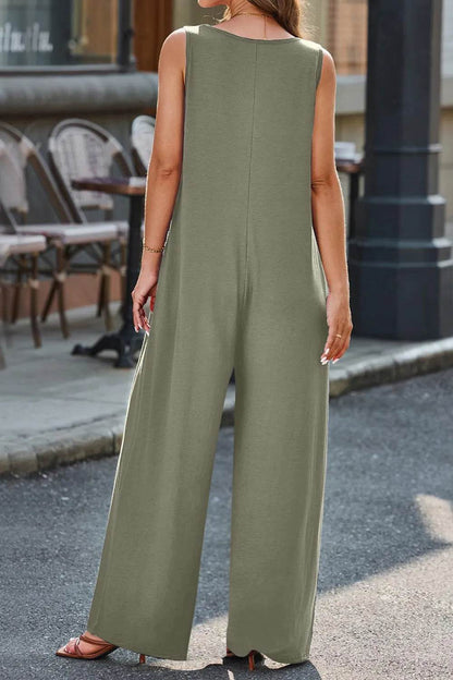 Full Size V-Neck Wide Strap Jumpsuit - Purcell's Clothing Company