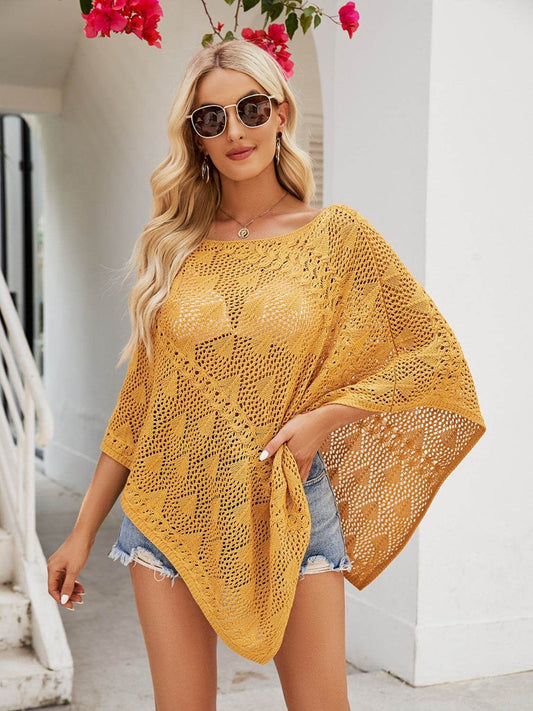 Openwork Boat Neck Shawl Cover Up - Purcell's Clothing Company