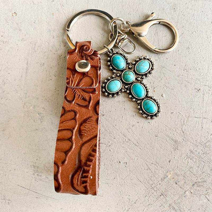 Turquoise Genuine Leather Key Chain - Purcell's Clothing Company