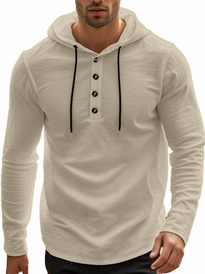Men's Full Size Drawstring Button Detail Long Sleeve Hoodie Plus Size - Purcell's Clothing Company