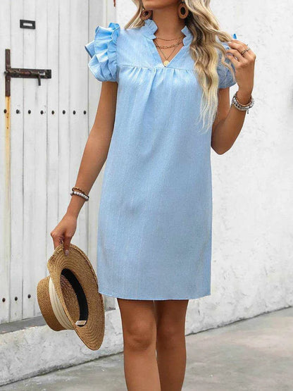Ivy Lane Ruffled Notched Cap Sleeve Mini Dress - Purcell's Clothing Company