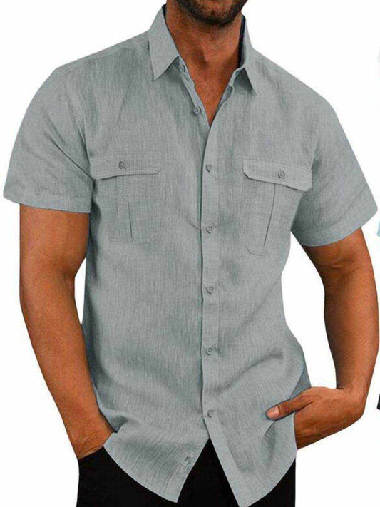 Plus Size Collared Neck Short Sleeve Shirt - Purcell's Clothing Company