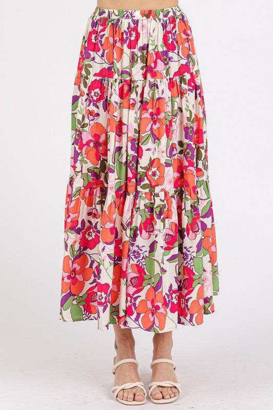 Mittoshop Flower Print Elastic Waist Tiered Skirt - Purcell's Clothing Company