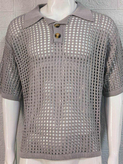 Men's Plus Size Openwork Collared Neck Quarter Button Knit Polo - Purcell's Clothing Company