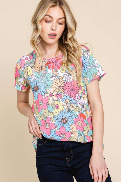 BOMBOM Floral Short Sleeve T-Shirt - Purcell's Clothing Company