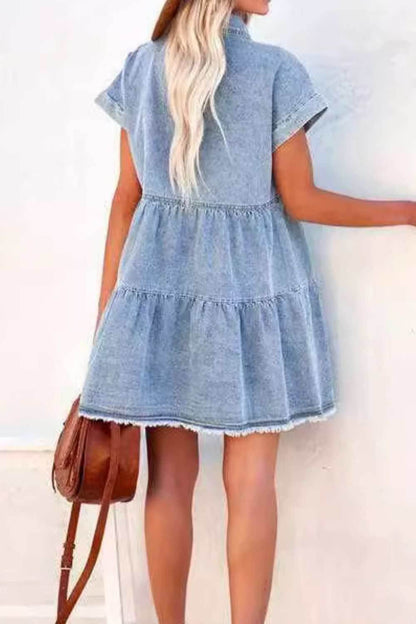 Raw Hem Button Down Denim Mini Dress - Purcell's Clothing Company