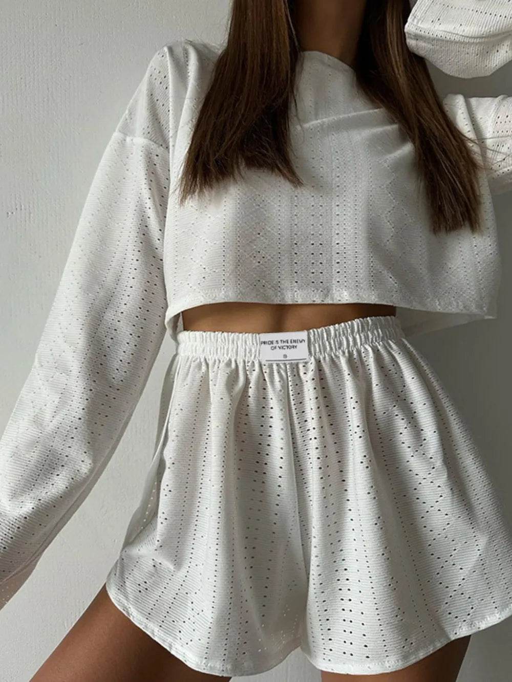 Eyelet Round Neck Top and Shorts Set - Purcell's Clothing Company