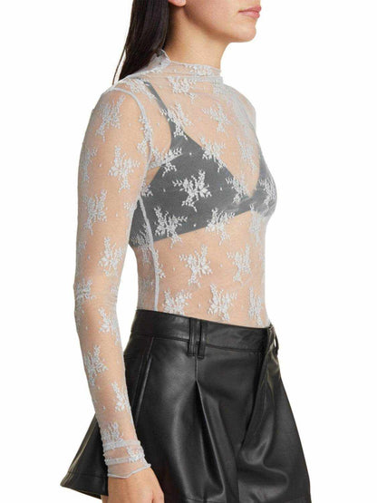 Lace Mock Neck Long Sleeve Blouse - Purcell's Clothing Company