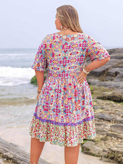 Plus Size Lace Detail Printed Half Sleeve Dress - Purcell's Clothing Company