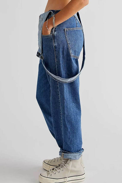 Wide Strap Square Neck Denim Overalls - Purcell's Clothing Company