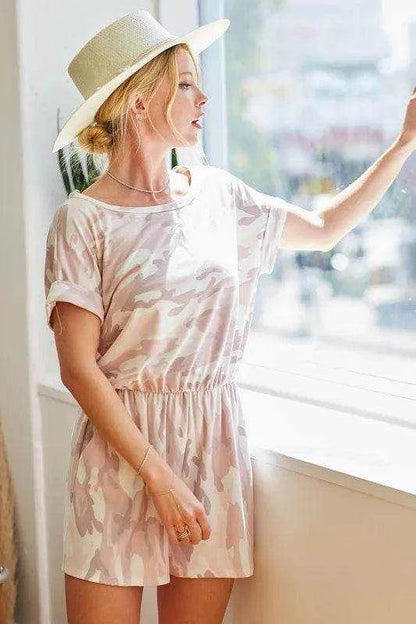 BiBi Camo Print French Terry Romper with Side Pockets - Purcell's Clothing Company