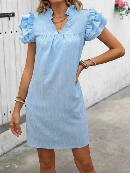 Ivy Lane Ruffled Notched Cap Sleeve Mini Dress - Purcell's Clothing Company
