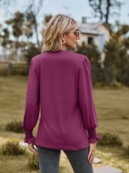 Notched Neck Flounce Sleeve Blouse - Purcell's Clothing Company