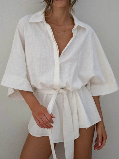 Collared Neck Half Sleeve Romper - Purcell's Clothing Company