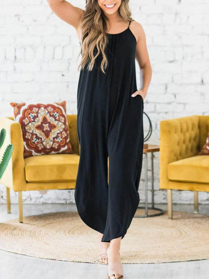 Slit Spaghetti Strap Jumpsuit with Pockets - Purcell's Clothing Company