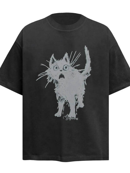 Men's Cat Graphic Short Sleeve Oversized T-Shirt - Purcell's Clothing Company