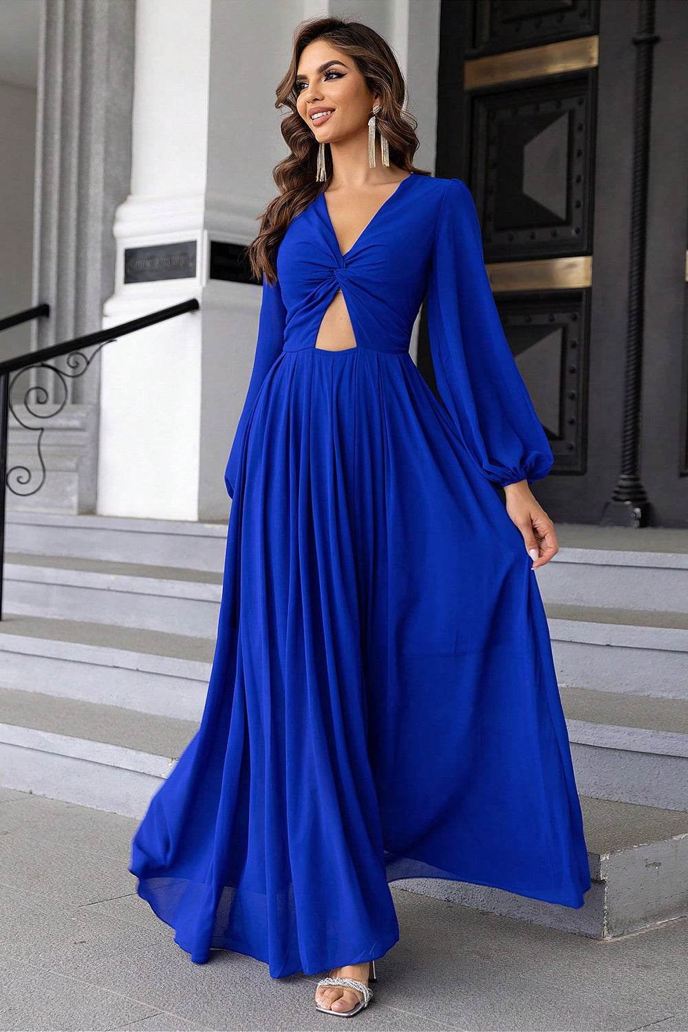 Twist Front Cutout Long Sleeve Dress - Purcell's Clothing Company