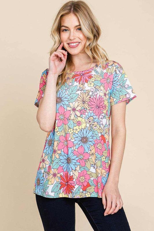 BOMBOM Floral Short Sleeve T-Shirt - Purcell's Clothing Company