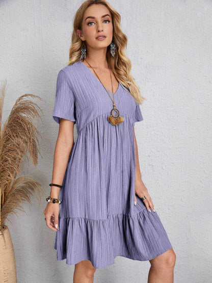 Full Size V-Neck Short Sleeve Dress - Purcell's Clothing Company