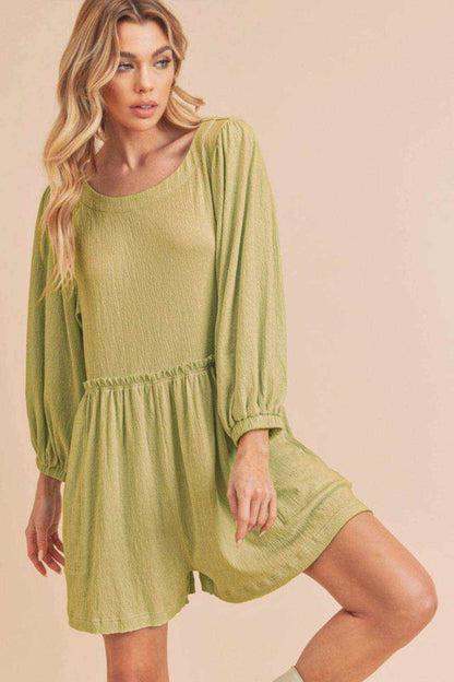 Aemi + Co Frill Round Neck Long Sleeve Romper with Pockets - Purcell's Clothing Company