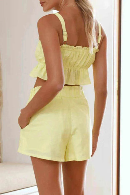 Ruffled Square Neck Cami and Shorts Set - Purcell's Clothing Company