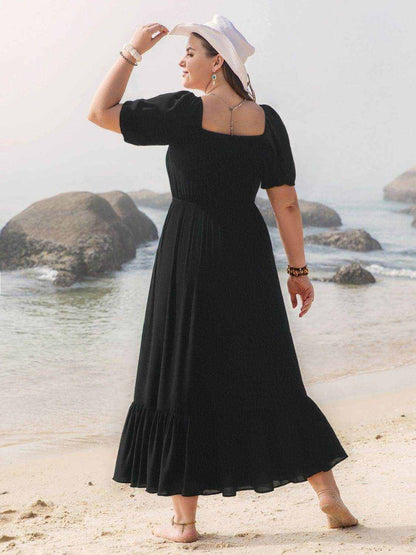 Plus Size Ruffled Hem Square Neck Short Sleeve Dress - Purcell's Clothing Company