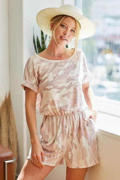 BiBi Camo Print French Terry Romper with Side Pockets - Purcell's Clothing Company