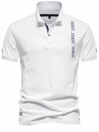 Collared Neck Geometric Embroidered Polo - Purcell's Clothing Company