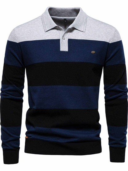 Striped Long Sleeve Knit Polo - Purcell's Clothing Company
