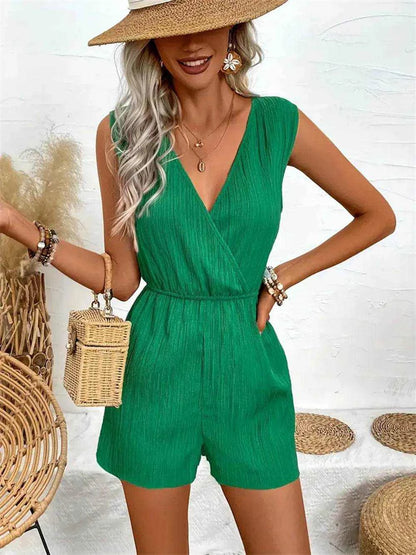 Textured Surplice Sleeveless Romper - Purcell's Clothing Company