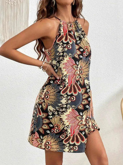 Printed Grecian Neck Mini Dress - Purcell's Clothing Company